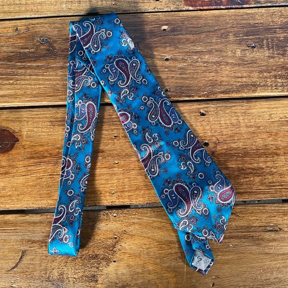 Christian Dior Paisley Print Silk Neck Tie Blue - Picture 7 of 7